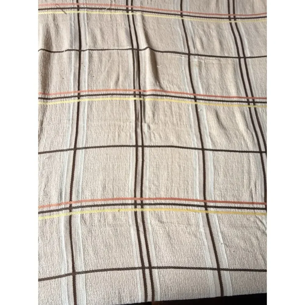 Vintage 1970s Sears Toughcord Twin Bedspread 76x110 Beige Brown Orange Stripe